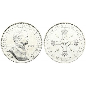 Monaco 50 Francs 1974 (a) 25th Anniversary of Reign. Rainier III(1949-2005). Averse: Bust right. Reverse...