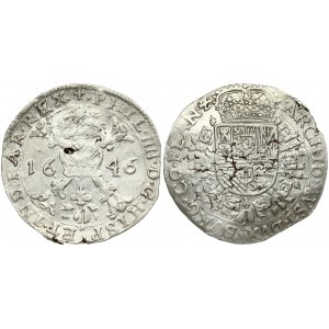 Spanish Netherlands FLANDERS 1 Patagon 1646 Philip IV(1621-1665). Averse: St. Andrew's cross; crown above; fleece below...