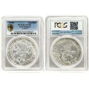 Netherlands KAMPEN 1 Lion Daalder 1648 Averse: Armored knight looking left behind lion shield. Reverse...