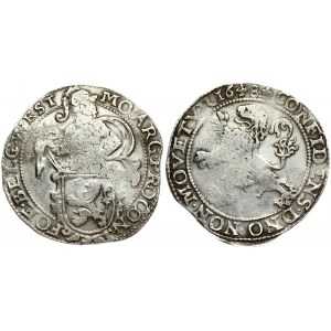 Netherlands WEST FRIESLAND 1 Lion Daalder 1648. Averse: Armored knight looking right above lion shield. Reverse...