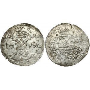 Spanish Netherlands BRABANT 1 Patagon 1679 Brussels. Charles II(1665-1700). Averse: St. Andrew's cross; crown above...