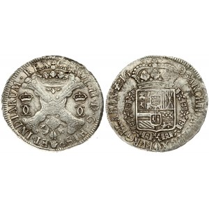 Spanish Netherlands BRABANT 1 Patagon 1695 Antwerp. Charles II(1665-1700). Averse: St. Andrew's cross; crown above...