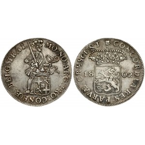 Netherlands UTRECHT 1 Silver Ducat 1802 Averse: Standing armored knight; crowned shield by legs. Averse Legend: MO:NO...