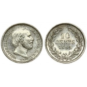 Netherlands 10 Cents 1889 William III(1849-1890 ). Averse: Head right. Averse Legend: WILLEM III KONING ...