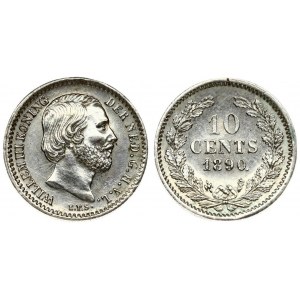 Netherlands 10 Cents 1890 William III(1849-1890 ). Averse: Head right. Averse Legend: WILLEM III KONING ...