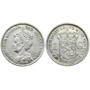 Netherlands 1 Gulden 1912 Wilhelmina I(1890–1948). Averse: Head left. Reverse: Crowned arms. Edge Lettering: GOD * ZIJ ...