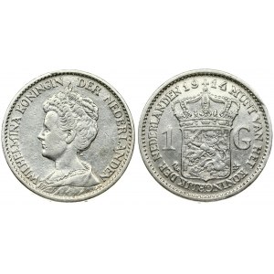 Netherlands 1 Gulden 1914 Wilhelmina I(1890–1948). Averse: Head left. Reverse: Crowned arms. Edge Lettering: GOD * ZIJ ...