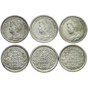Netherlands 25 Cents 1917-1919 Wilhelmina I(1890–1948). Averse: Bust left; legend. Reverse: Value within wreath...