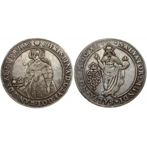 Sweden 1 Riksdaler (1640) Christina (1632-1654). Averse: Kristina standing facing slightly left; on table to left...