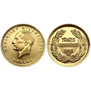 Turkey 100 Kurush 1923/70 Averse: Head of Atatürk left. Reverse: Legend and date within wreath. Gold...