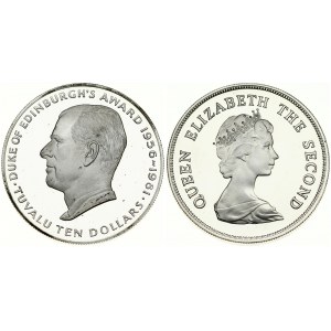 Tuvalu 10 Dollars 1981 Duke of Edinburgh Award. Elizabeth II(1952-). Averse: Young bust right. Reverse: Head left...