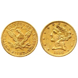 USA 5 Dollars 1886 Philadelphia. Liberty / Coronet Head - Half Eagle With motto. Averse...