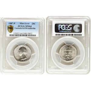 USA 1 Quarter 1987 P Error Mint. Mint Philadelphia. United States Coin. Washington Quarter U.S...