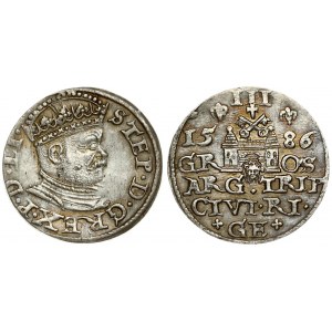 Latvia 3 Groszy 1586 Riga. Stefan Batory (1576–1586). Averse: Crowned bust right. Reverse...