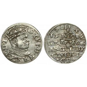Latvia 3 Groszy 1586 Riga. Stefan Batory (1576–1586). Averse: Crowned bust right. Reverse...