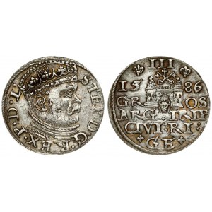 Latvia 3 Groszy 1586 Riga. Stefan Batory (1576–1586). Averse: Crowned bust right. Reverse...