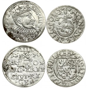 Latvia 3 Groszy 1598 Riga & Poland 1/24 Thaler 1623. Sigismund III Vasa(1587-1632). Averse: Crowned bust right. Reverse...