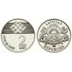Latvia 2 Lati 1993 75th Anniversary - Declaration of Independence. Averse: Arms with supporters. Reverse...