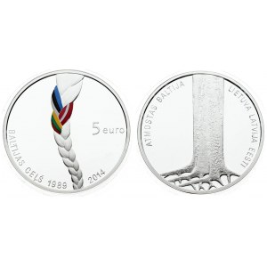 Latvia 5 Euro 2014 Indpendence; 25th Anniversary. Averse: Tree and roots. Reverse: Hair style pony...