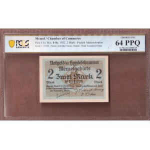 Lithuania MEMEL 2 Mark 1922 Banknote. French Administration Chamber of Commerce. Pick # 3a. Ros. 848a. 2 Mark S...