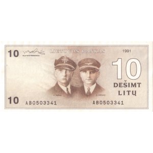 Lithuania 10 Litu 1991 Banknote. Pick# 47 S/N AB0503341 (S. GIRENAS without point E)