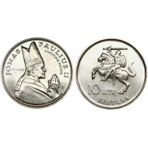 Lithuania 10 Litų 1993LMK Papal visit. Averse: National arms and value.Reverse: Bust right. Edge Lettering...