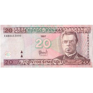 Lithuania 20 Litu 1997 Banknote. Pick# 60 S/N EAB8453990