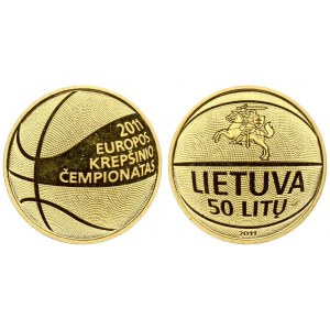 Lithuania 50 Litų 2011 European Basketball Championship. Averse: State emblem. Reverse: Basketball. Reverse Legend...