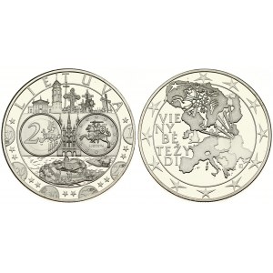 Lithuania Medal 2015 Euro Introduction. Brass is plated with nickel.   Weight approx: 30.90 g. Diameter: 40 mm...
