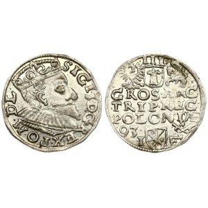 Poland 3 Groszy 1593 Poznan. Sigismund III Vaza(1587–1632). Averse: Crowned bust. Reverse...