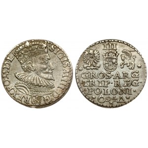 Poland 3 Groszy 1594 Malbork. Sigismund III Vasa (1587-1632). Averse: Crowned bust right. Reverse...