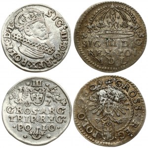 Poland 1 Grosz 1609 & 3 Groszy 1624 Krakow. Sigismund III Vaza(1587–1632). Averse: Large crown above legend. Reverse...