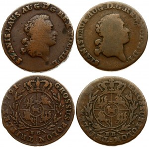 Poland 3 Groszy 1788 & 1791 EB Stanislaus Augustus(1764–1795). Averse: Head right. Reverse: Crowned; round 4...