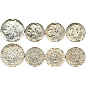 Poland 5 & 10 Zlotych 1936 (w) Averse: Radiant crowned eagle with wings open. Reverse: Head of Jozef Pilsudski left...