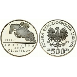 Poland 500 Zlotych 1987MW Olympics. Averse: Imperial eagle above value. Reverse: Equestrian. Silver...