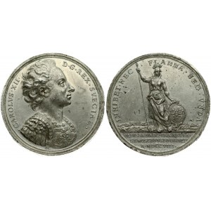 Russia - Sweden Medal (1708) Swedish victory over the Russians near the Lithuanian village of Golowitschin. CHARLES XII...