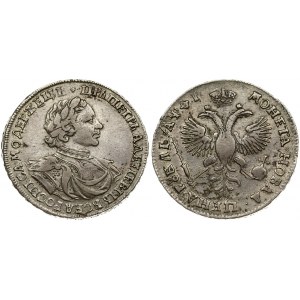 Russia 1 Rouble 1719 OK Moscow. Peter I (1699-1725). Averse: Laureate bust right. Reverse: Crown above crowned double...