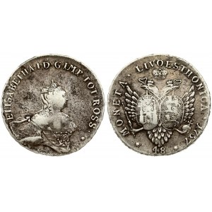 Russia For Livonia 48 Kopecks 1757 Elizabeth (1741-1762). Averse: Bust facing right and surrounded by legend. Lettering...