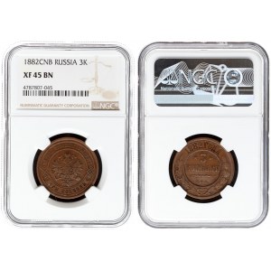 Russia 3 Kopecks 1882 СПБ St. Petersburg Mint. Alexander III (1881-1894). Averse...