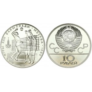 Russia USSR 10 Roubles 1979(L) 1980 Olympics. Averse: National arms divide CCCP with value below. Reverse: Volleyball...