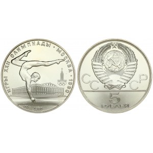 Russia USSR 5 Roubles 1980(L) 1980 Olympics. Averse: National arms divide CCCP with value below. Reverse: Gymnastics...