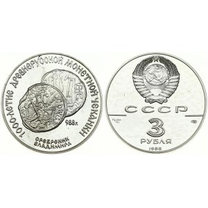 Russia USSR 3 Roubles 1988 (L) 1000th Anniversary of Minting in Russian. Averse...