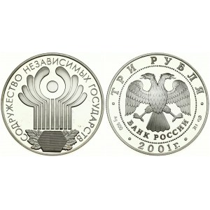 Russia 3 Roubles 2001 10th Anniversary - Commonwealth of Independent States. Averse: Double-headed eagle. Reverse...