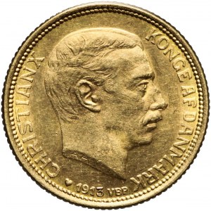 Dania, 10 koron 1913, Christian X, piękne