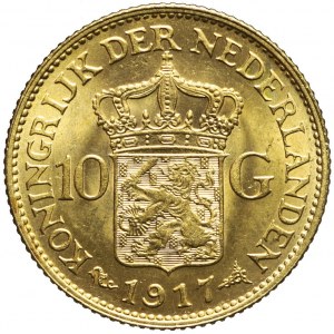 Holandia, 10 guldenów 1917, Wilhelmina, piękne