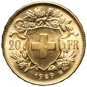Szwajcaria, 20 franków 1949, piękne
