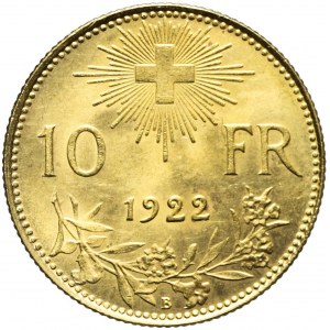 Szwajcaria, 10 franków 1922, mennicze