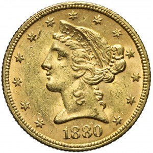 Stany Zjednoczone Ameryki (USA), 5 dolarów Liberty Head, 1880, Filadelfia