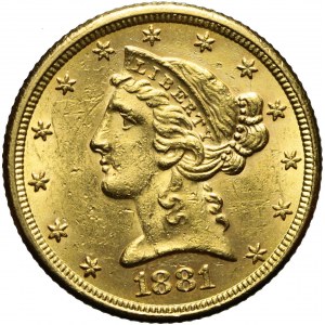 Stany Zjednoczone Ameryki (USA), 5 dolarów Liberty Head, 1881, Filadelfia