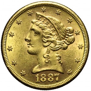 Stany Zjednoczone Ameryki (USA), 5 dolarów Liberty Head, 1887, San Francisco, bardzo ładne